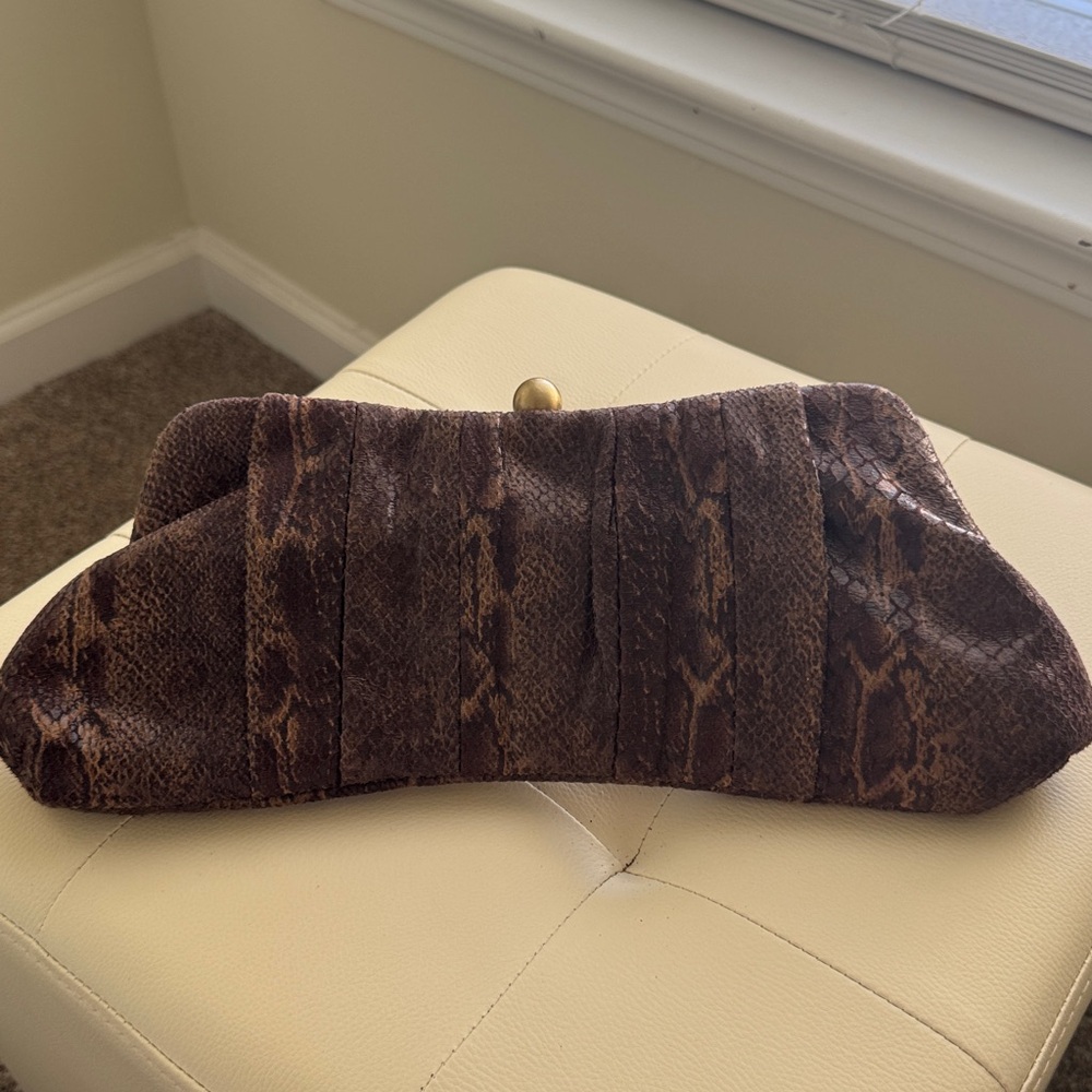 Luna Llena Brown Faux Snakeskin Clutch